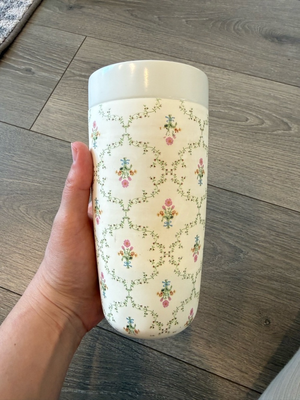 Hill House Cream Ceramic Tumbler with Pink and Green Floral Motif